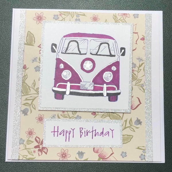 Floral camper van birthday card
