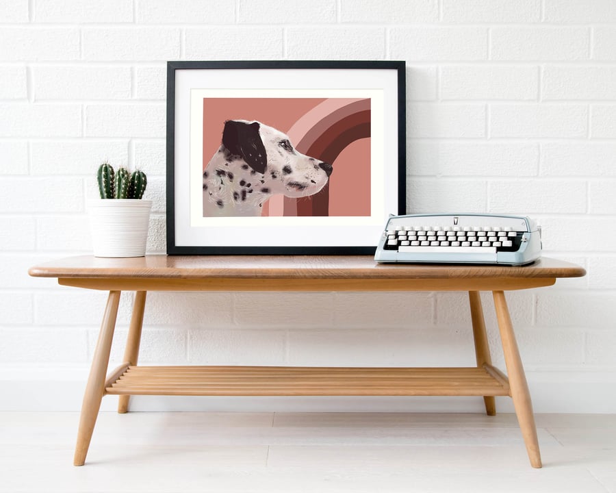 Dalmatian gift for her - Pink rainbow Dalmatian art - Gift for Dalmatian Mum