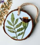 Pressed Marigold Flower Wood Slice Hanging Hand Painted Rustic Botanical Décor