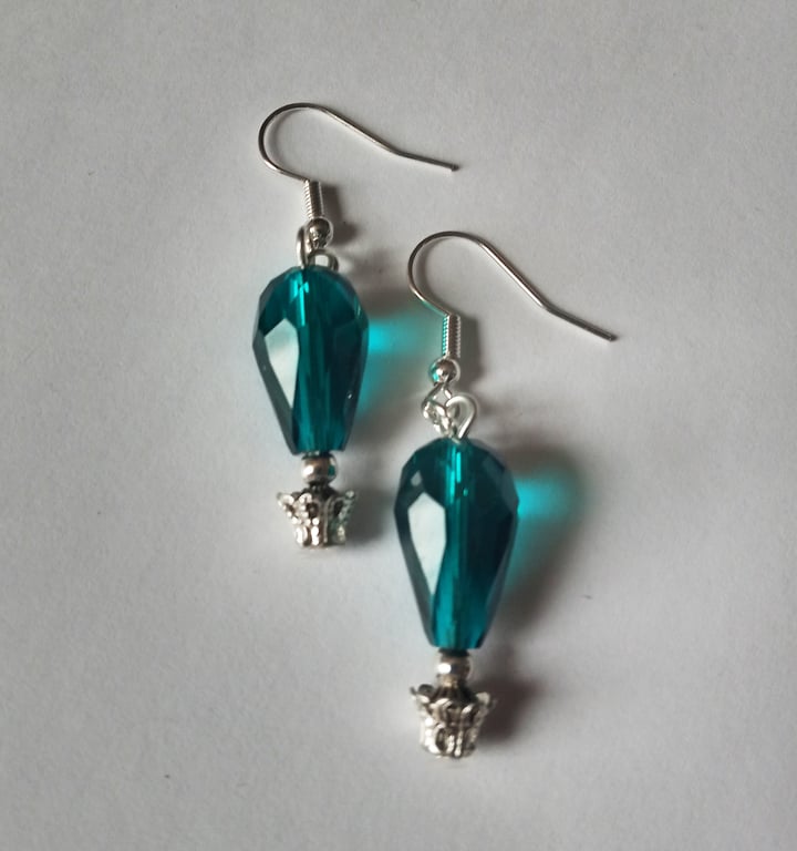 Teal Green Crystal Hot Air Balloon Dangle Earrings