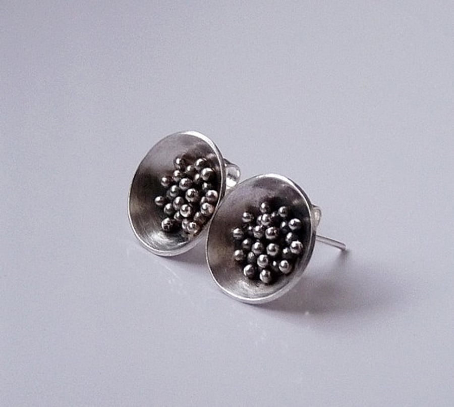 Sterling Silver Granulated Studs, D5 