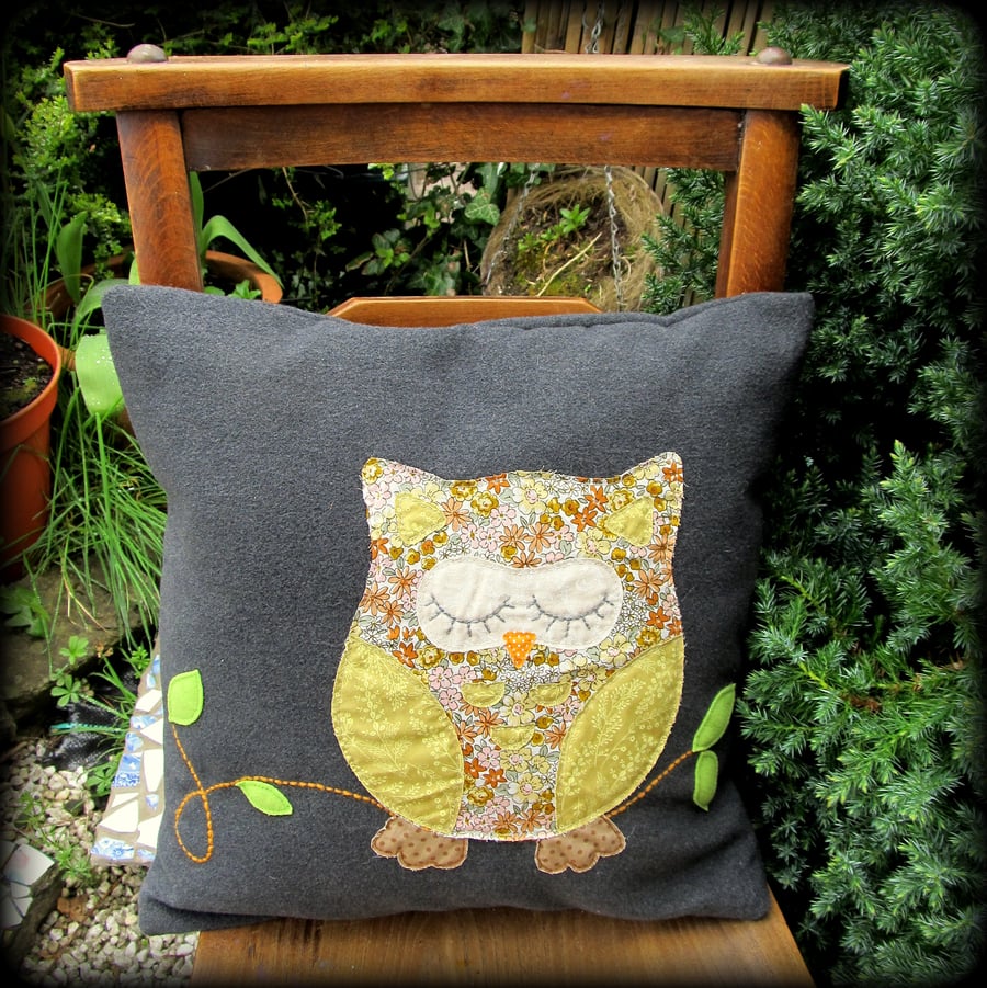 Snoozy owl cushion,  with feather pad.
