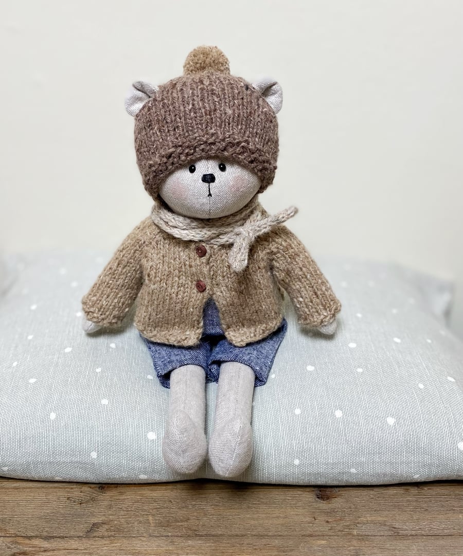 Cuthbert, a handmade cloth bear by Clayton Bears.