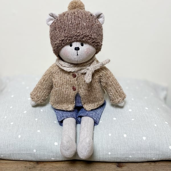 Cuthbert, a handmade cloth bear by Clayton Bears.