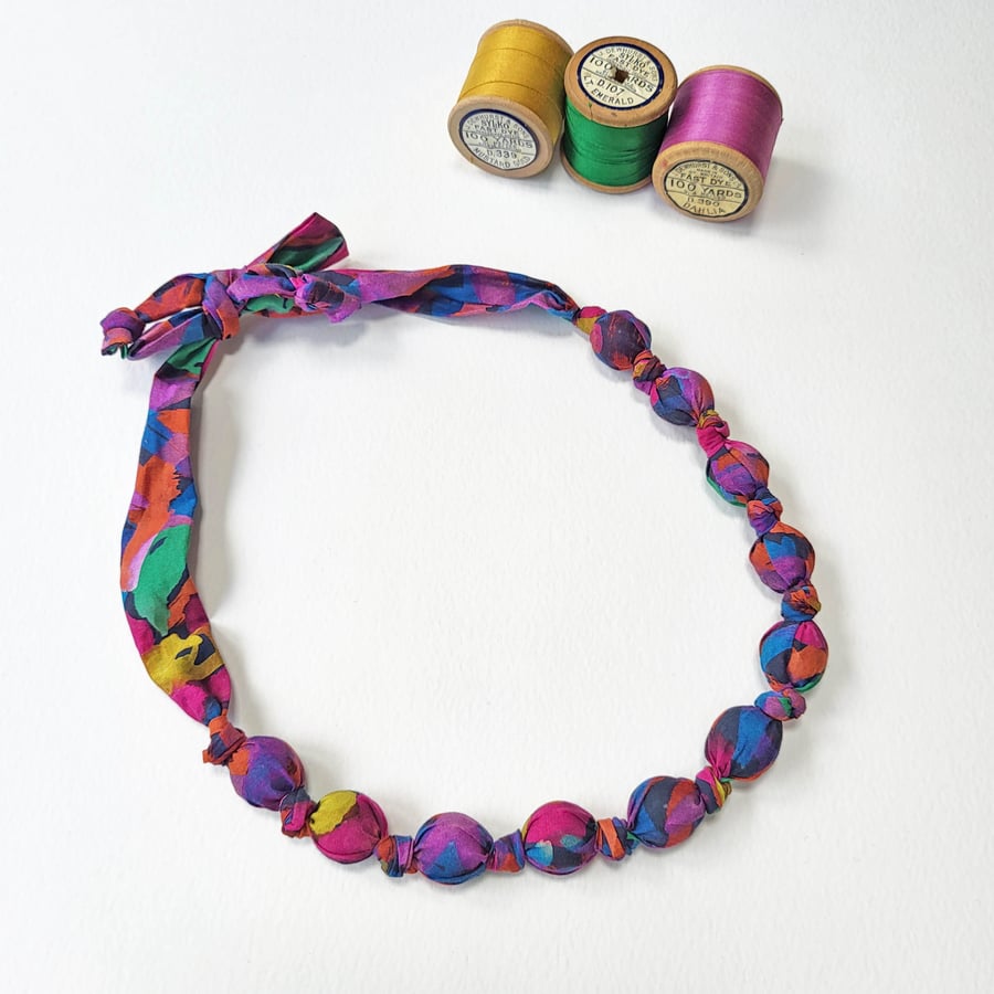 Pink, Mustard, Green, Blue, Orange Liberty Fabric Necklace - Wandering Meadow A