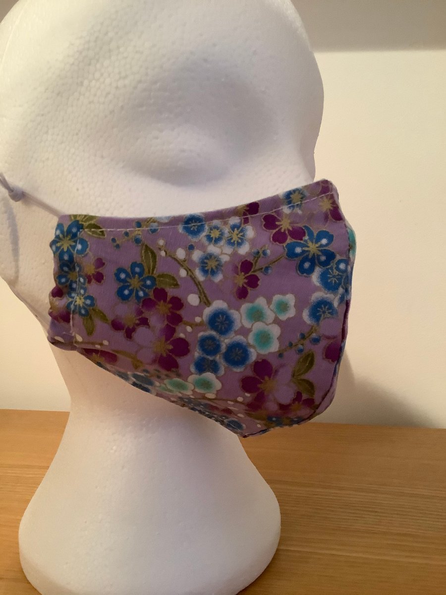 Lovely lilac floral Cotton Face mask, Reusable face mask, face covering.