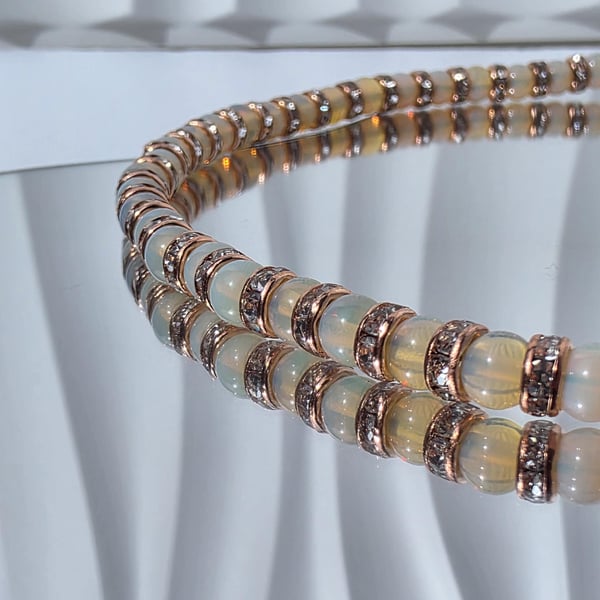 Opalite Rose Gold Necklace Iridescent Jewellery Bridal Jewellery Handmade UK
