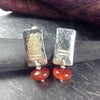 Notched silver and carnelian earrings