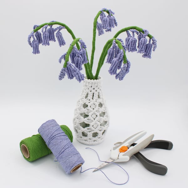 forever flowers, macrame Bluebells in a vase