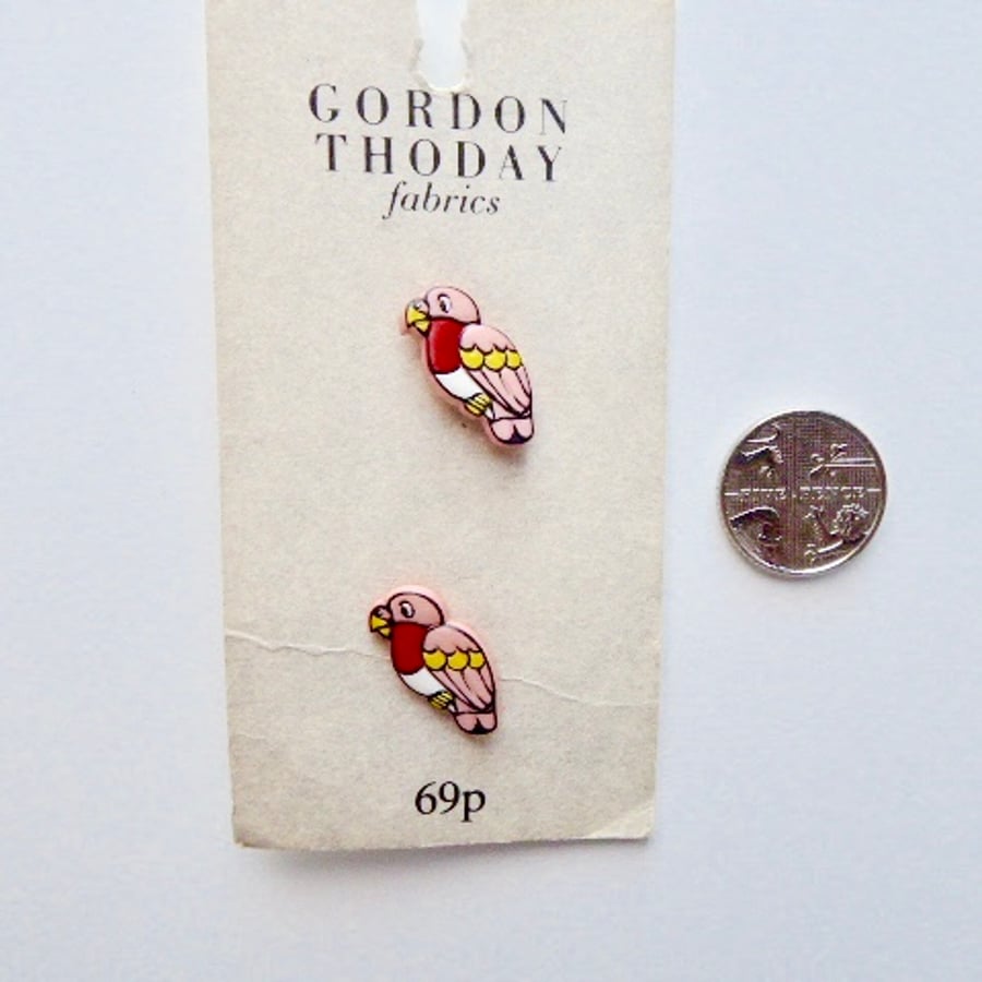 Parrot buttons, vintage buttons, pink parrots - Folksy