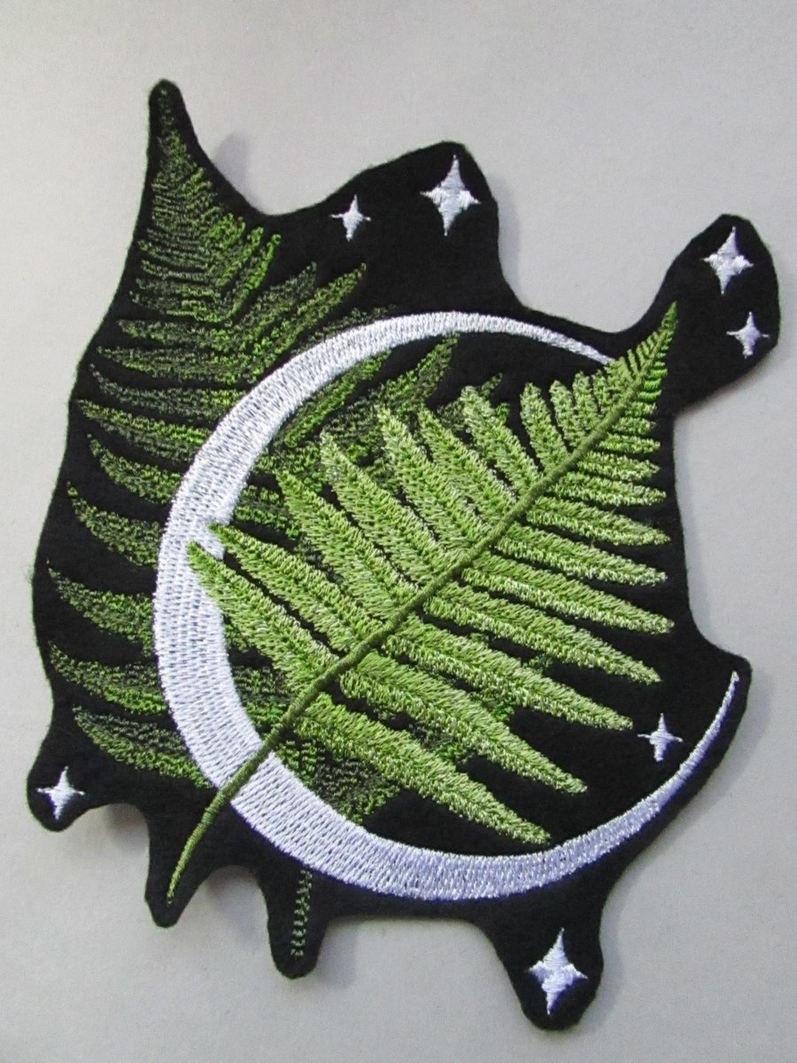 Moon with ferns  Embroidered Sew on Applique Patch