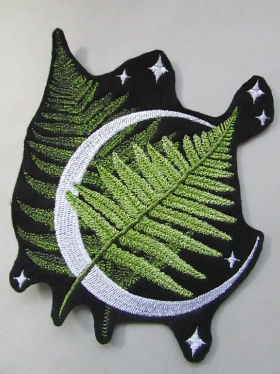 Moon with ferns  Embroidered Sew on Applique Patch