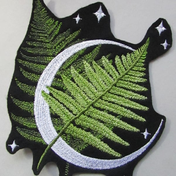 Moon with ferns  Embroidered Sew on Applique Patch