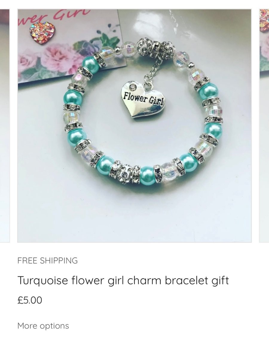Turquoise flower girl charm bracelet gift flower girl stretch beaded bracelet