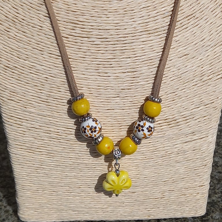 Yellow Ceramic Flower Necklace