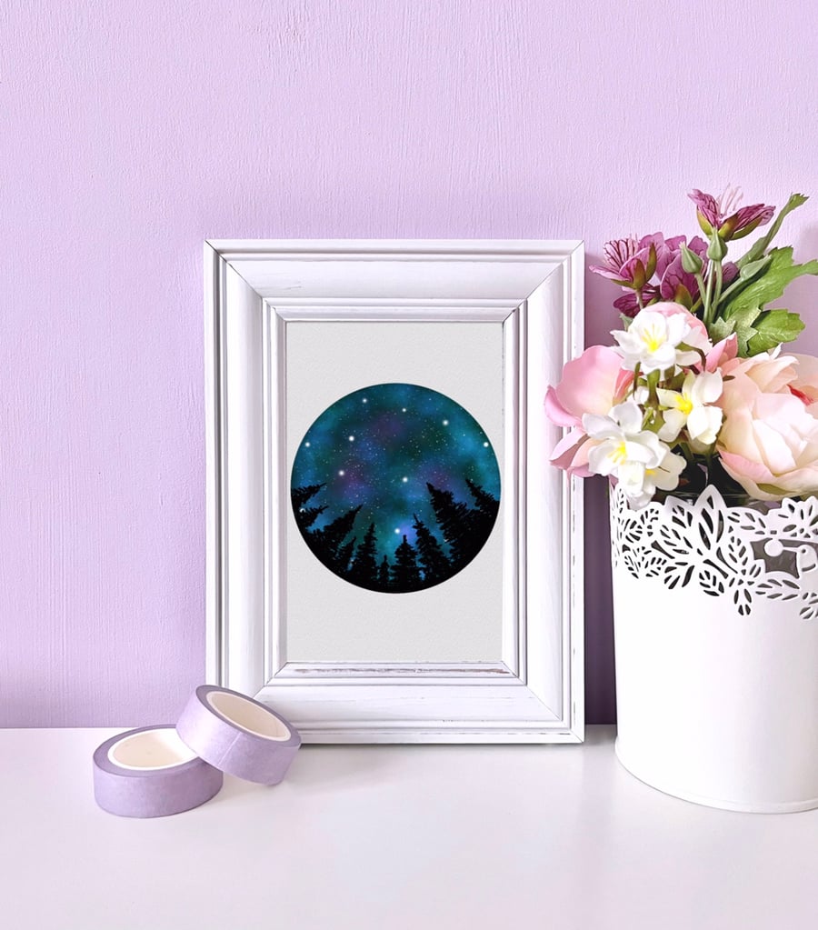 Galaxy Sky Forest Scene A6 Print
