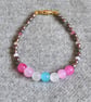Femboy Pride Bracelet with Glass Beads, Pink-Grey Oval Glass Pearls, & Crystals - Image 3