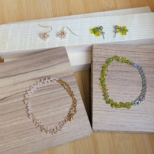 Handmade Peanut Glass Bead Bracelet & Earrings 