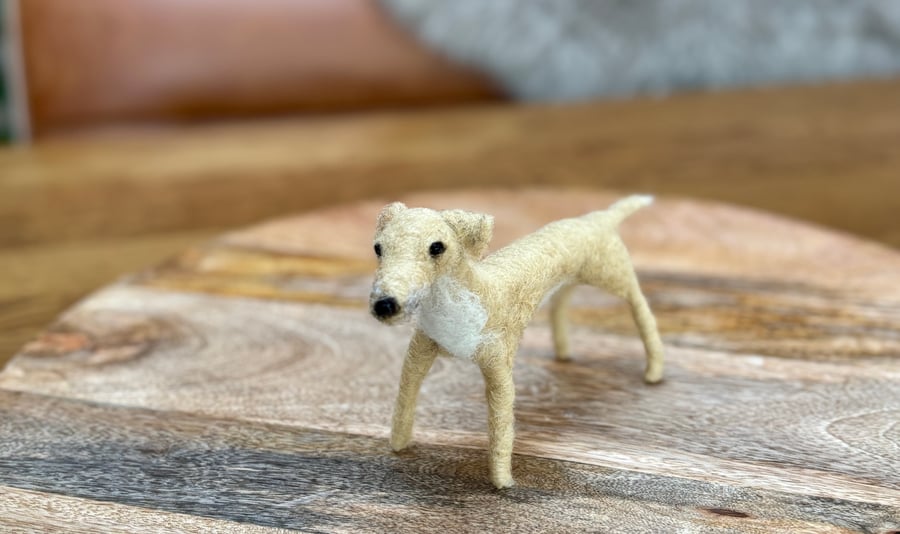 Small lurcher, greyhound type felt dog