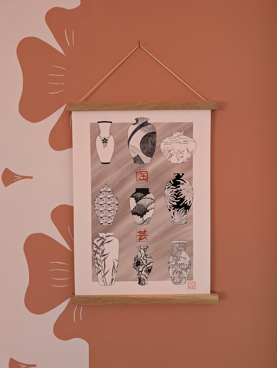 Japanese Ceramics Vases A3 Print