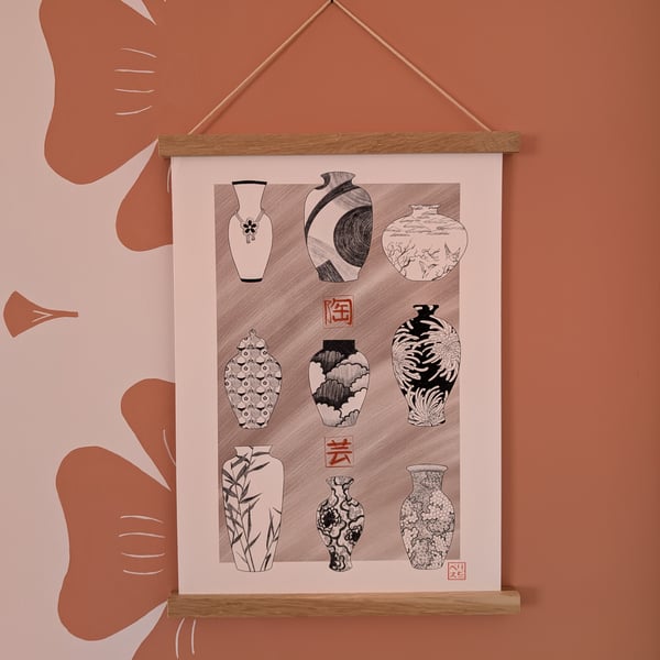 Japanese Ceramics Vases A3 Print