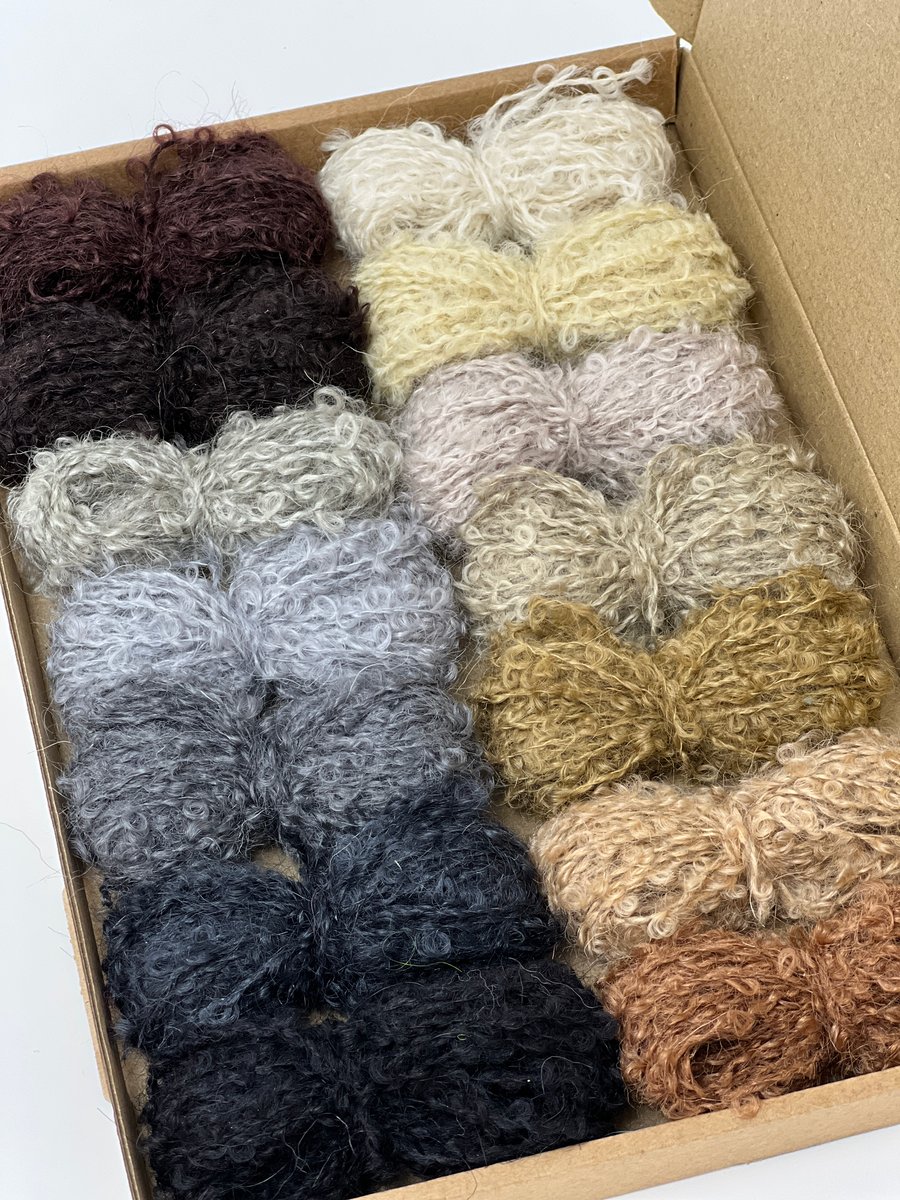Small Neutrals Mohair Boucle Loop Wool Yarn Selection Pack for Wet Felting