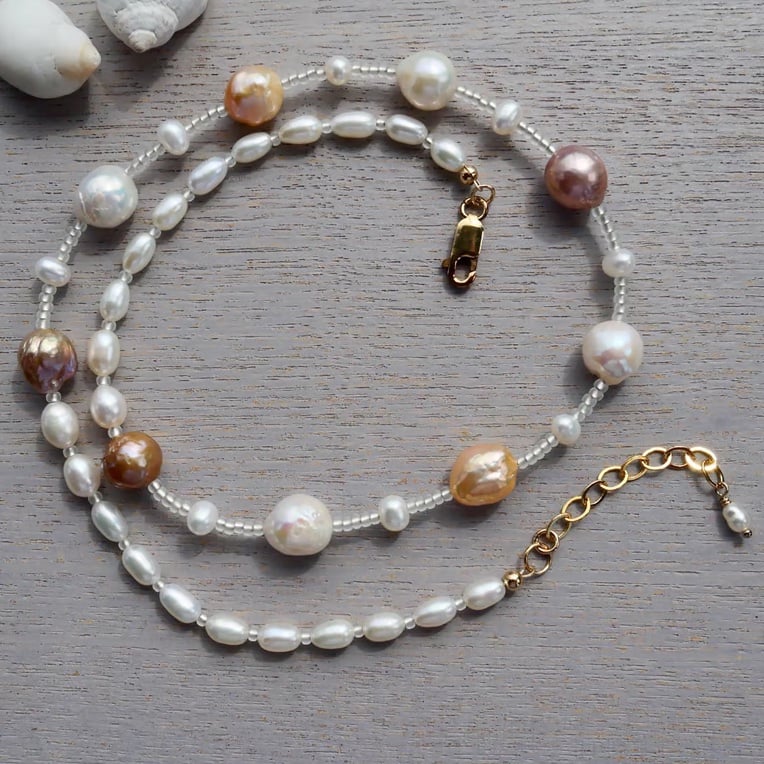 Mixed Baroque and Small Pearls - Adjustable 14k Gold Filled Clasp