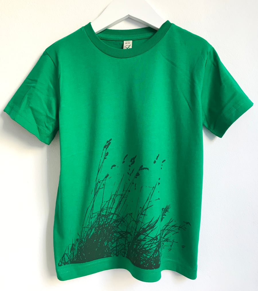 Wild Grasses Kids organic cotton printed green T shirt