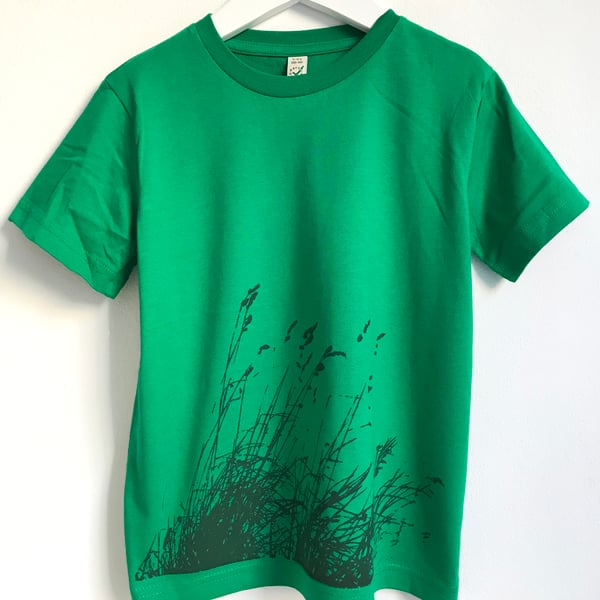 Wild Grasses Kids organic cotton printed green T shirt