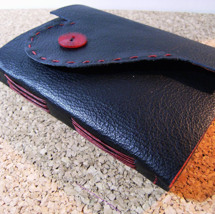 Dear Heart Leather Journal, Black and Red Longs... - Folksy