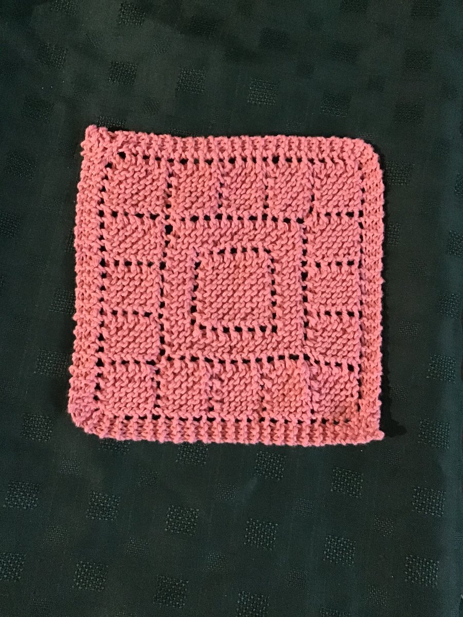 Hand knit cotton washcloth dishcloth pink pretty lace detail