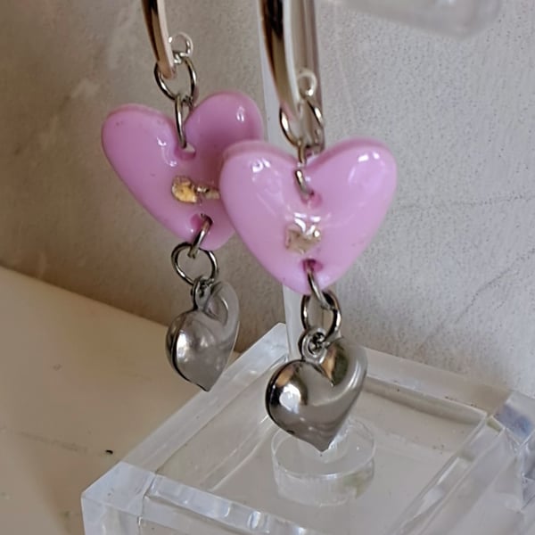 Baby pink heart earrings 