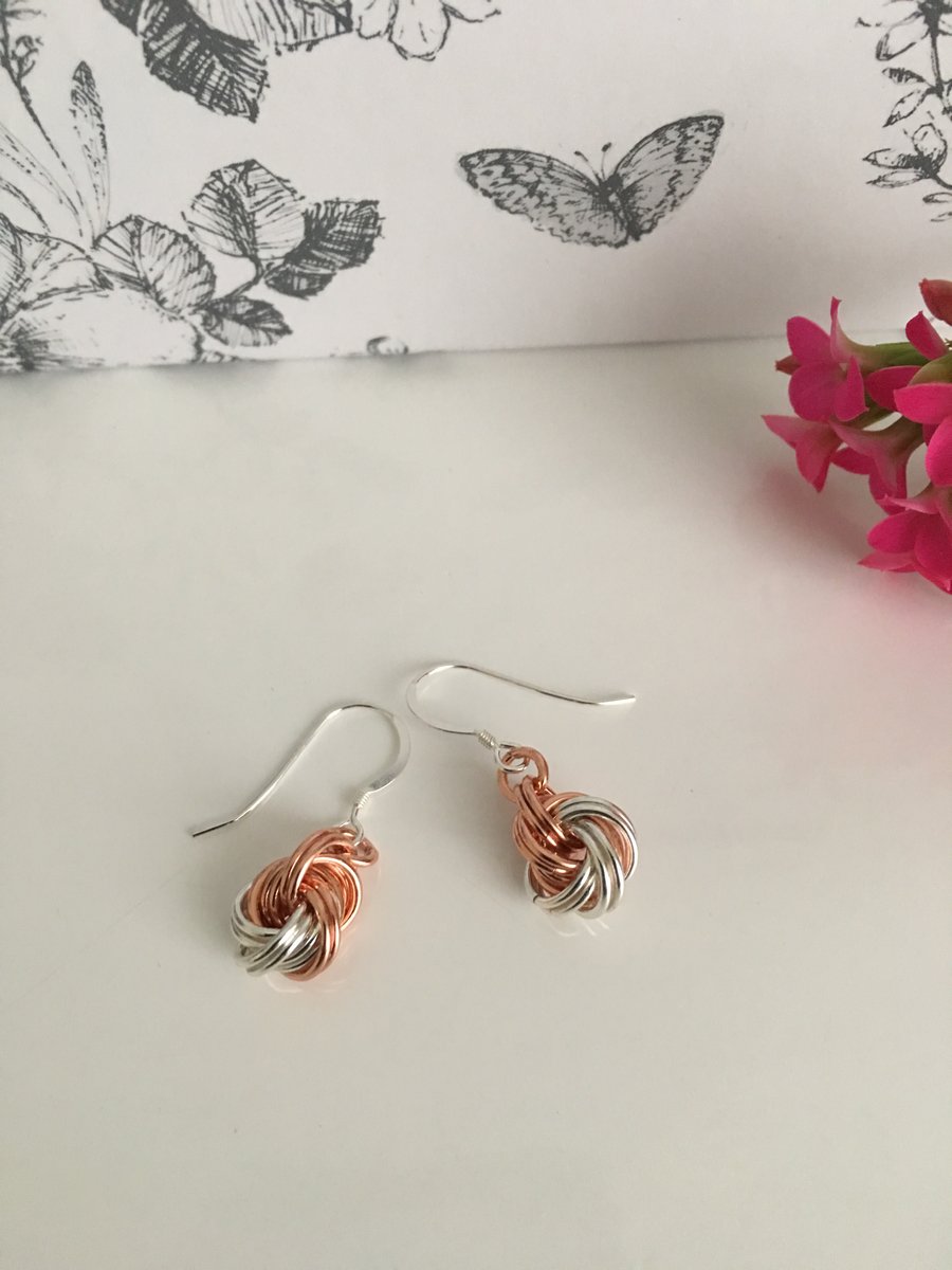 Pure Copper and Sterling Silver Infinity Love Knot Earrings
