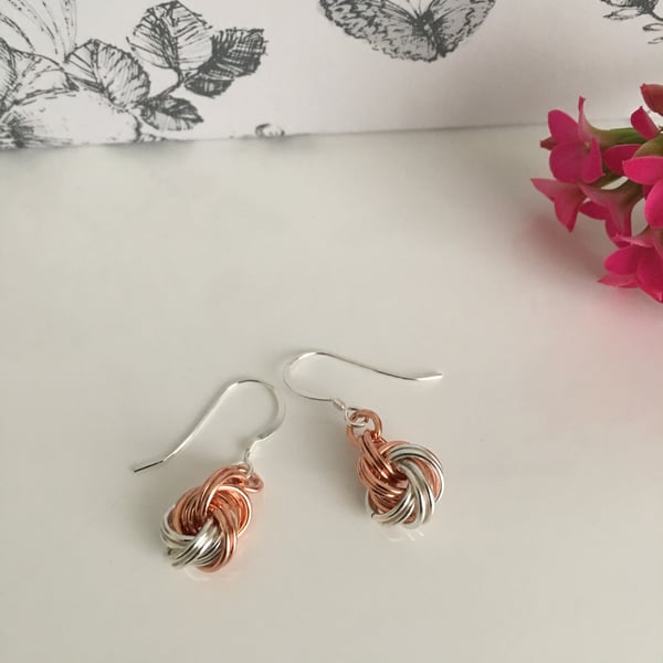 Pure Copper and Sterling Silver Infinity Love Knot Earrings