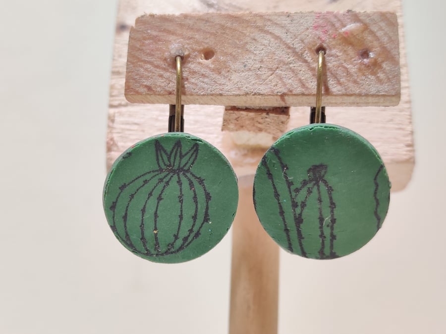 Cacti print lever back earrings 