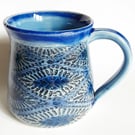 Blue Patterned Glazed Mug - Hand Thrown Stoneware Ceramic Mug 