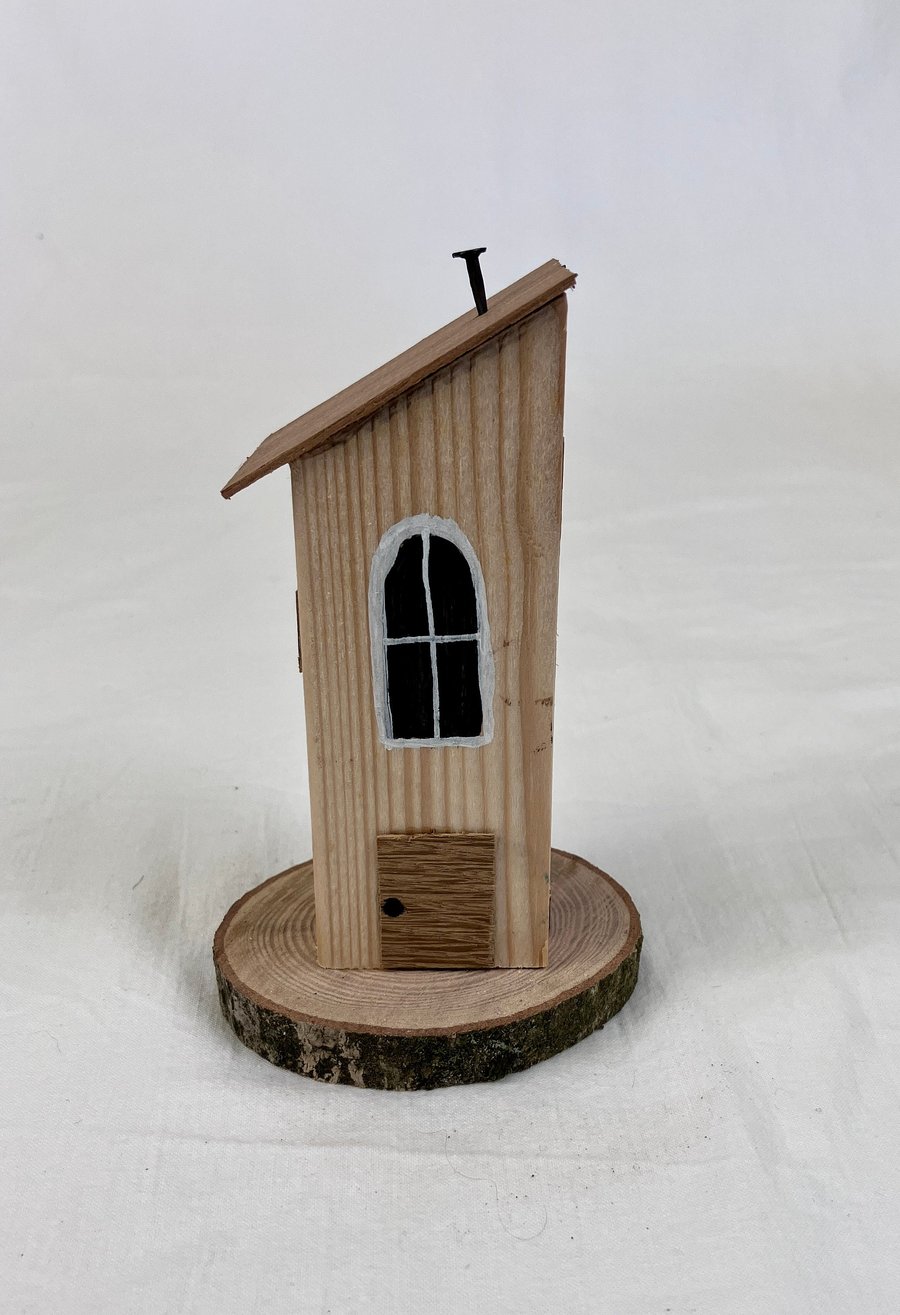 Handmade tall wooden house ornament. Handmade wooden gift. Hand-painted wooden h