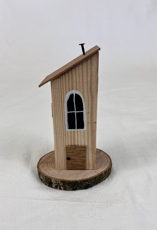 Handmade tall wooden house ornament. Handmade wooden gift. Hand-painted wooden h