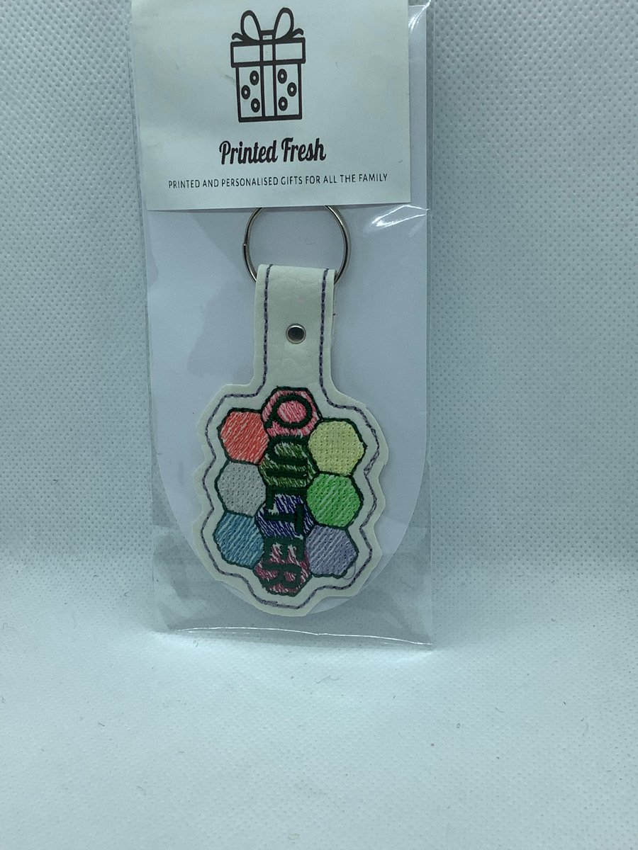 Embroidered Faux Quilter Knitter key ring