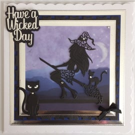 Pagan Halloween Card Have a Wicked Day Sexy Witch Cats 3D Luxury Purple 4