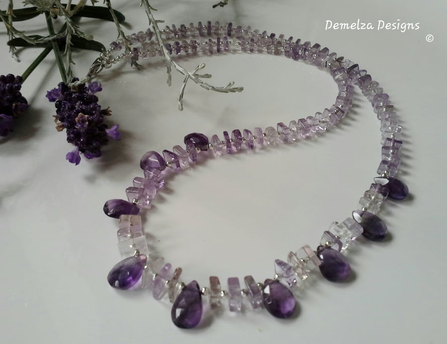 Zambian Amethyst & Lavender Amethyst Sterling Silver Necklace ONE OFF 