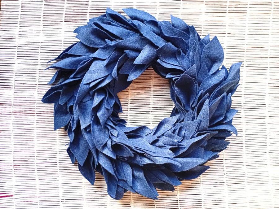 Navy Felt 'Leaves' Wreath, minimalist, simple Christmas wreath
