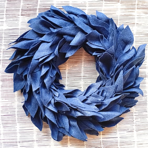 Navy Felt 'Leaves' Wreath, minimalist, simple decorative fabric wreath