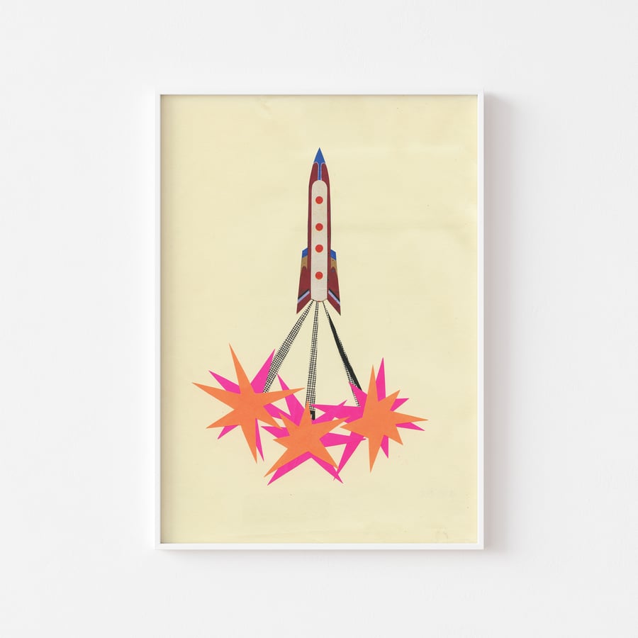 Retro Space Art Print - Rocket