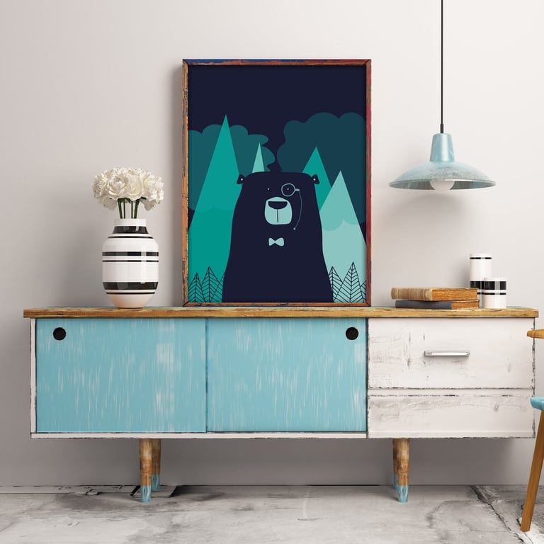 Nordic Bear III Wall Art Print, Scandi Art Print, Nursery Decor, Bear Print
