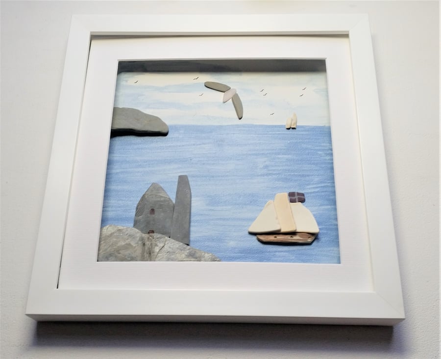 Cornish Tin Mine Engine House, Stone Art, 10th (tin) Anniversary Gift