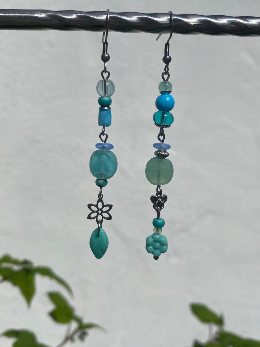 Ella - Aqua Light blue mismatch earrings
