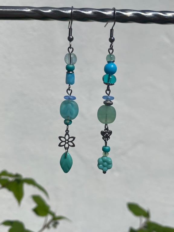 Ella - Aqua Light blue mismatch earrings