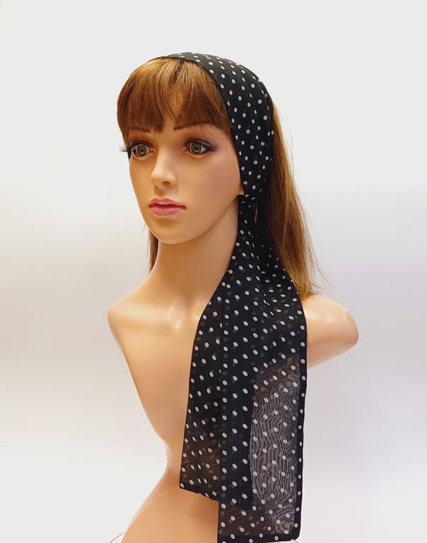 Polka dot long self tie hair scarf, chiffon headband, pin up hair tie, bandanna