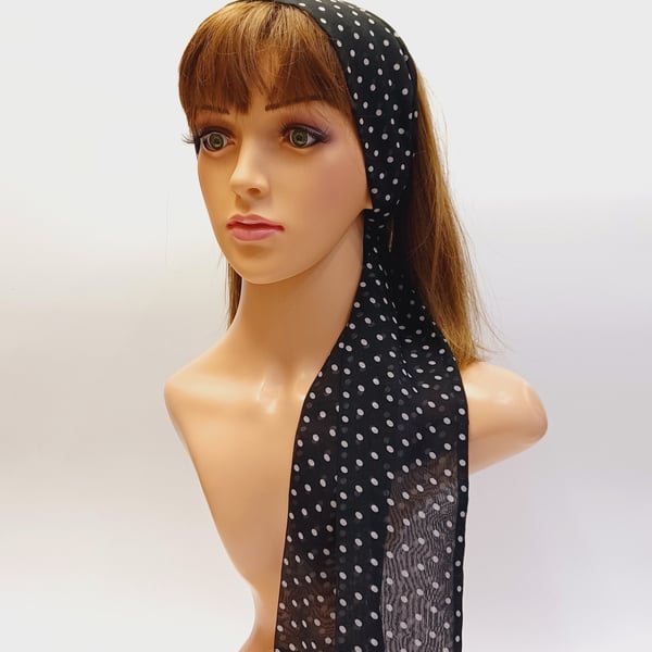 Polka dot long self tie hair scarf, chiffon headband, pin up hair tie, bandanna